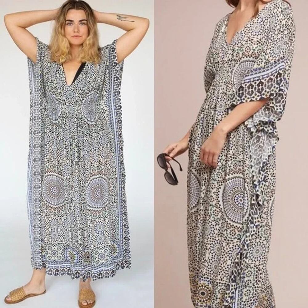 Anthropologie Rujuta Sheth Dress Marie Cinch Kaftan Moroccan Print Maxi Tunic OS